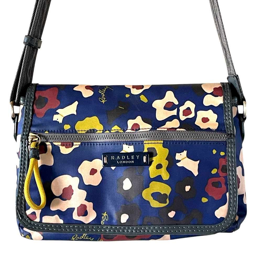 RADLEY LONDON Blue Scottie Dog Purple Nylon Shoulder Flap Zip Crossbody Bag RARE
